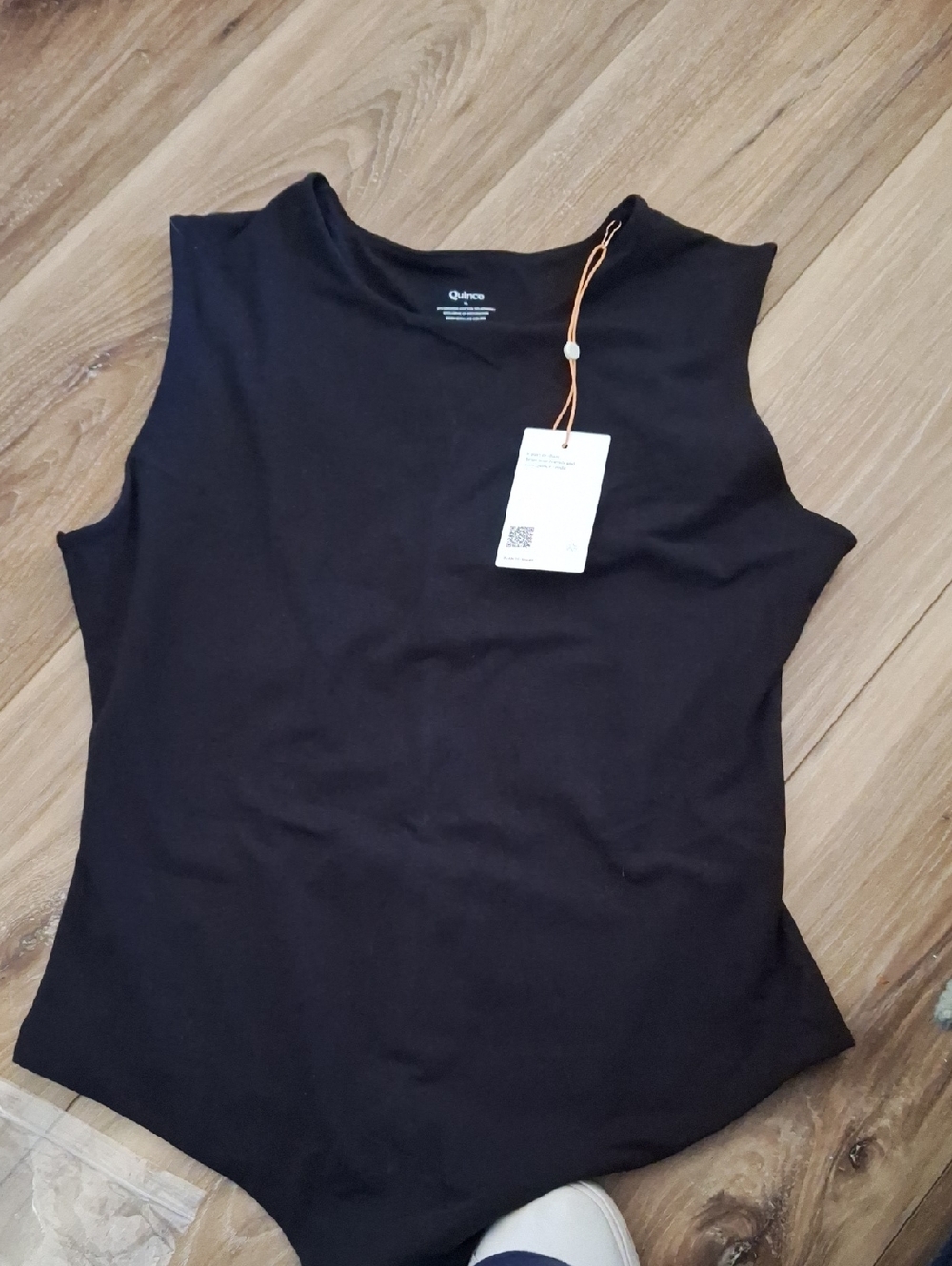 Quince Stretch Cotton Jersey High Neck Sleeveless Bodysuit Black XL NWT - Picture 4 of 5